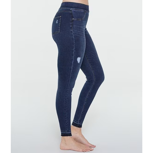 Spanx Distressed Denim High Rise Elastic Waist Jeggings Blue Size SP - Picture 3 of 7